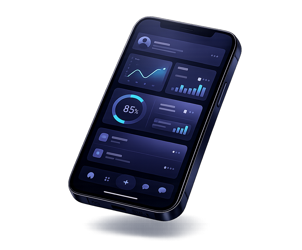 Schräger App-Screen als Hero-Visual